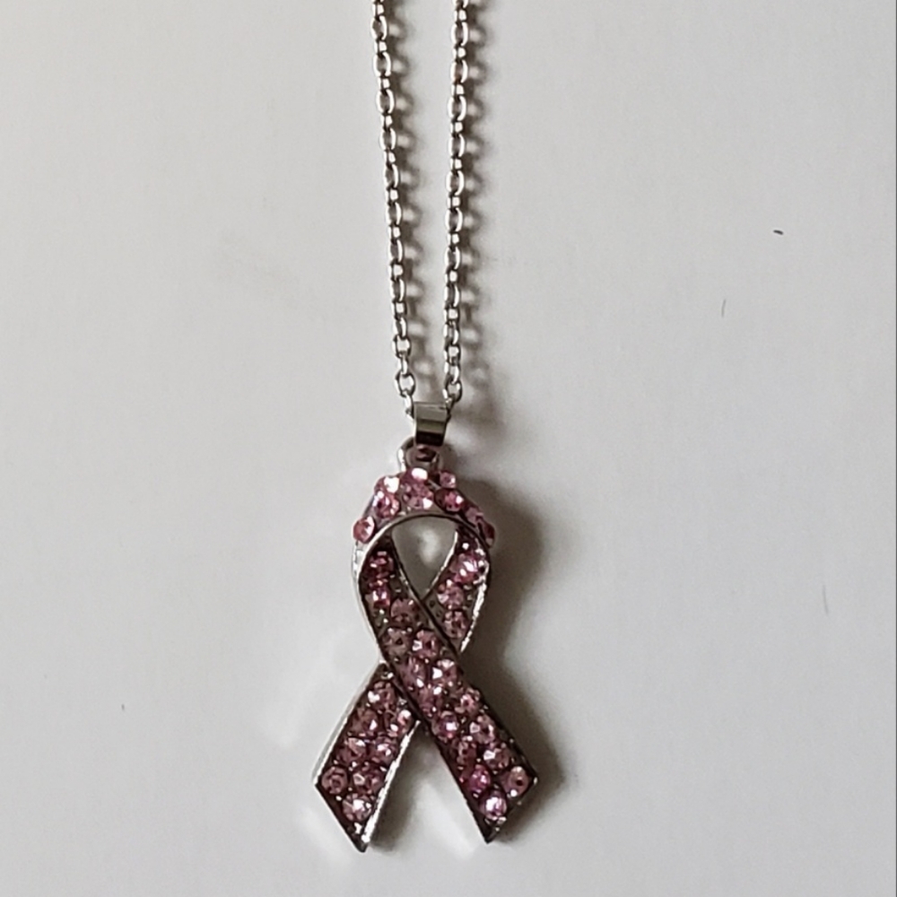 Breast Cancer Rhinestone Ribbon Necklace